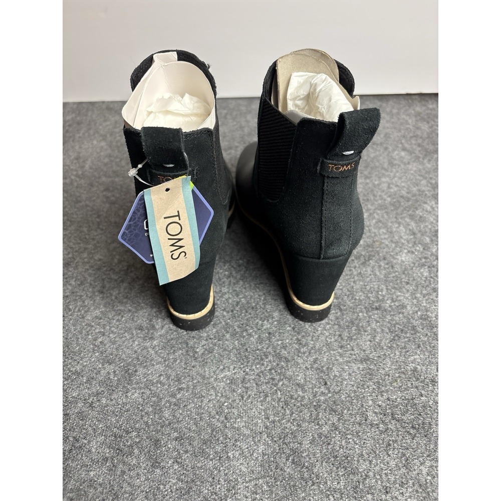 TOMS Maddie Women's Black‎ Wedge Ankle Boots Suede Leather Chelsea Boot NEW   S1